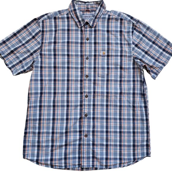 Carhartt Shirt Mens Large Blue Plaid Button Up Short Sleeve Cotton Relaxed Fit - Picture 3 of 10